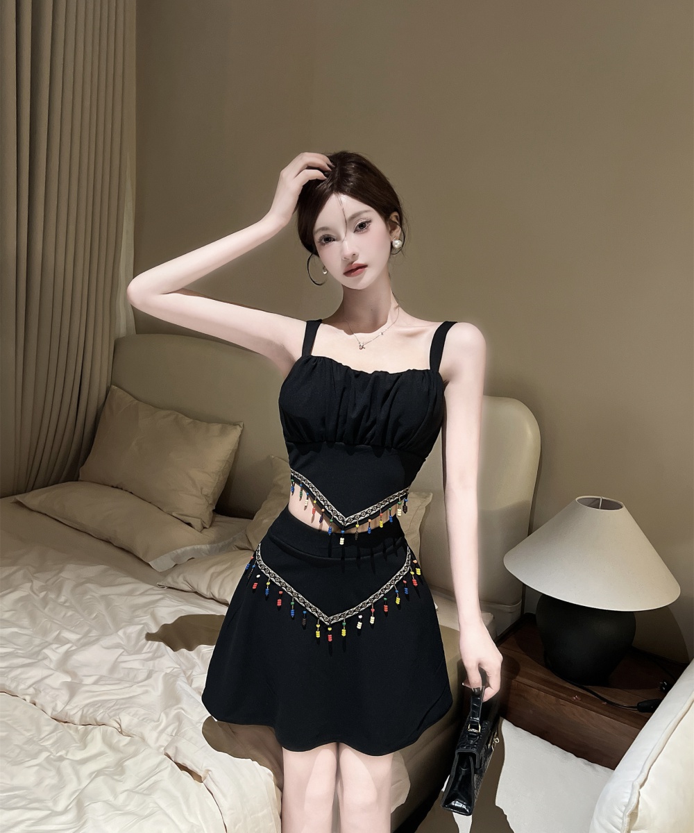 Splice high waist national style wrapped chest skirt