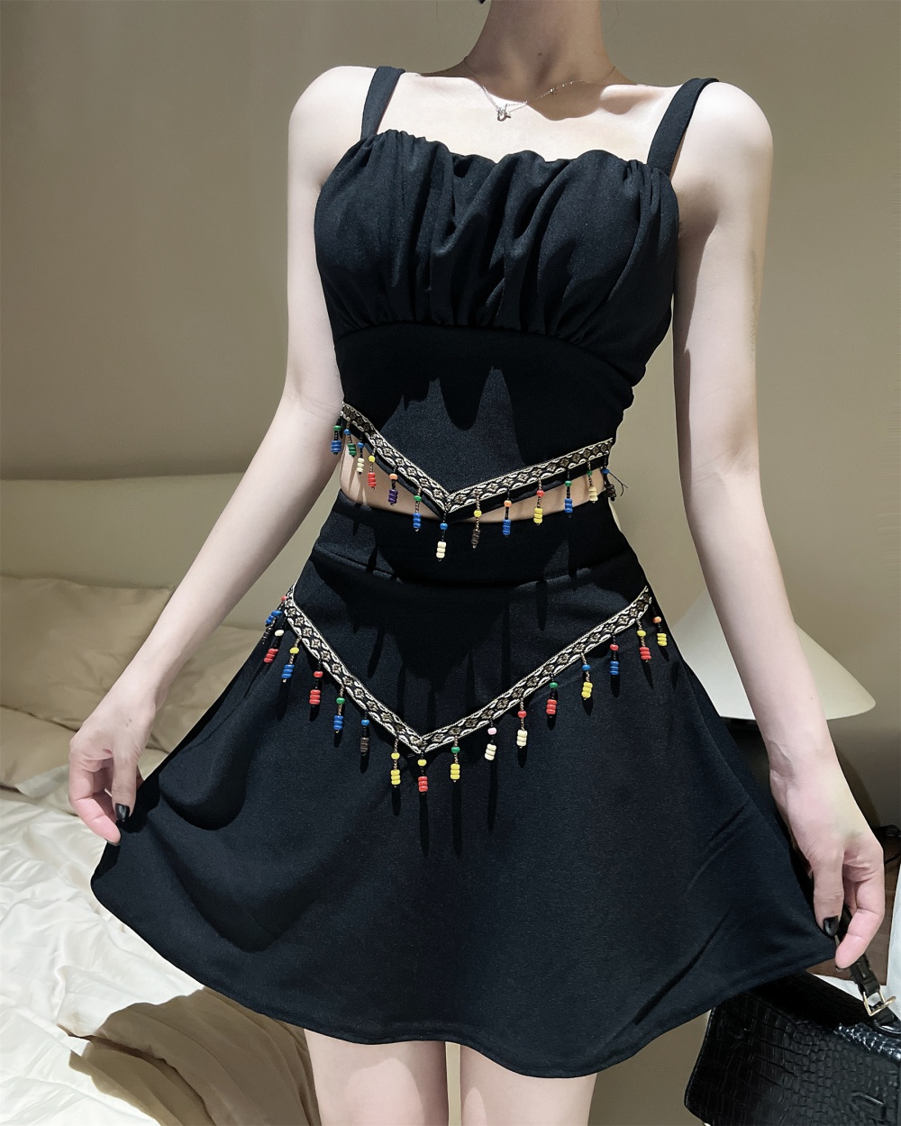 Splice high waist national style wrapped chest skirt