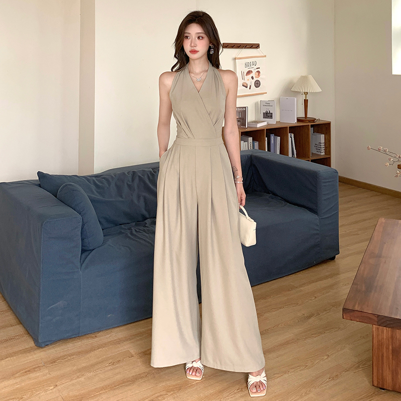 Sleeveless halter jumpsuit summer pinched waist long pants