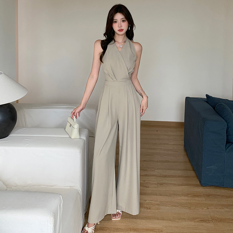 Sleeveless halter jumpsuit summer pinched waist long pants