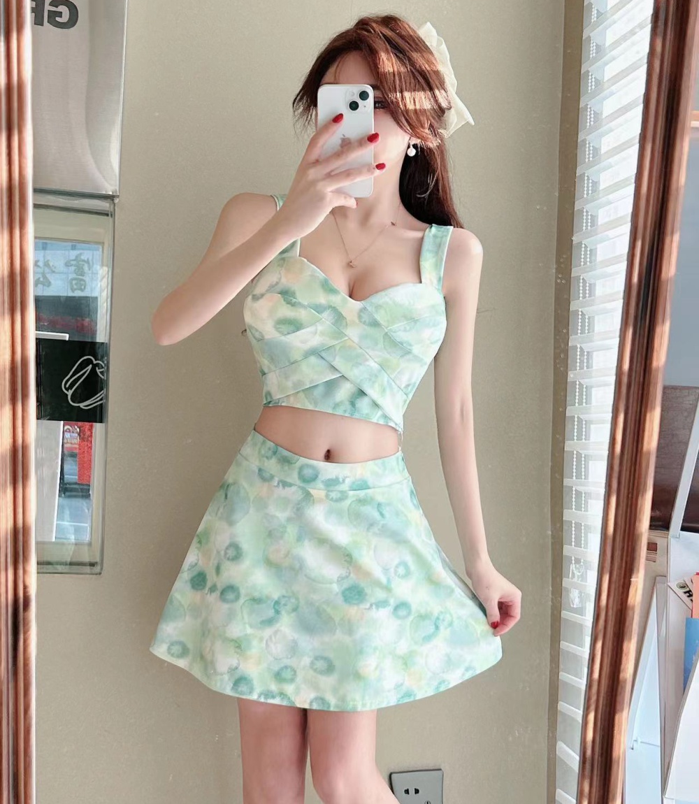 Bottoming sling candy colors sexy sleeveless dress 2pcs set