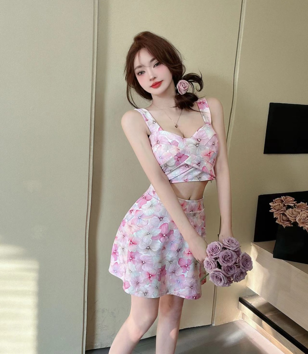 Bottoming sling candy colors sexy sleeveless dress 2pcs set