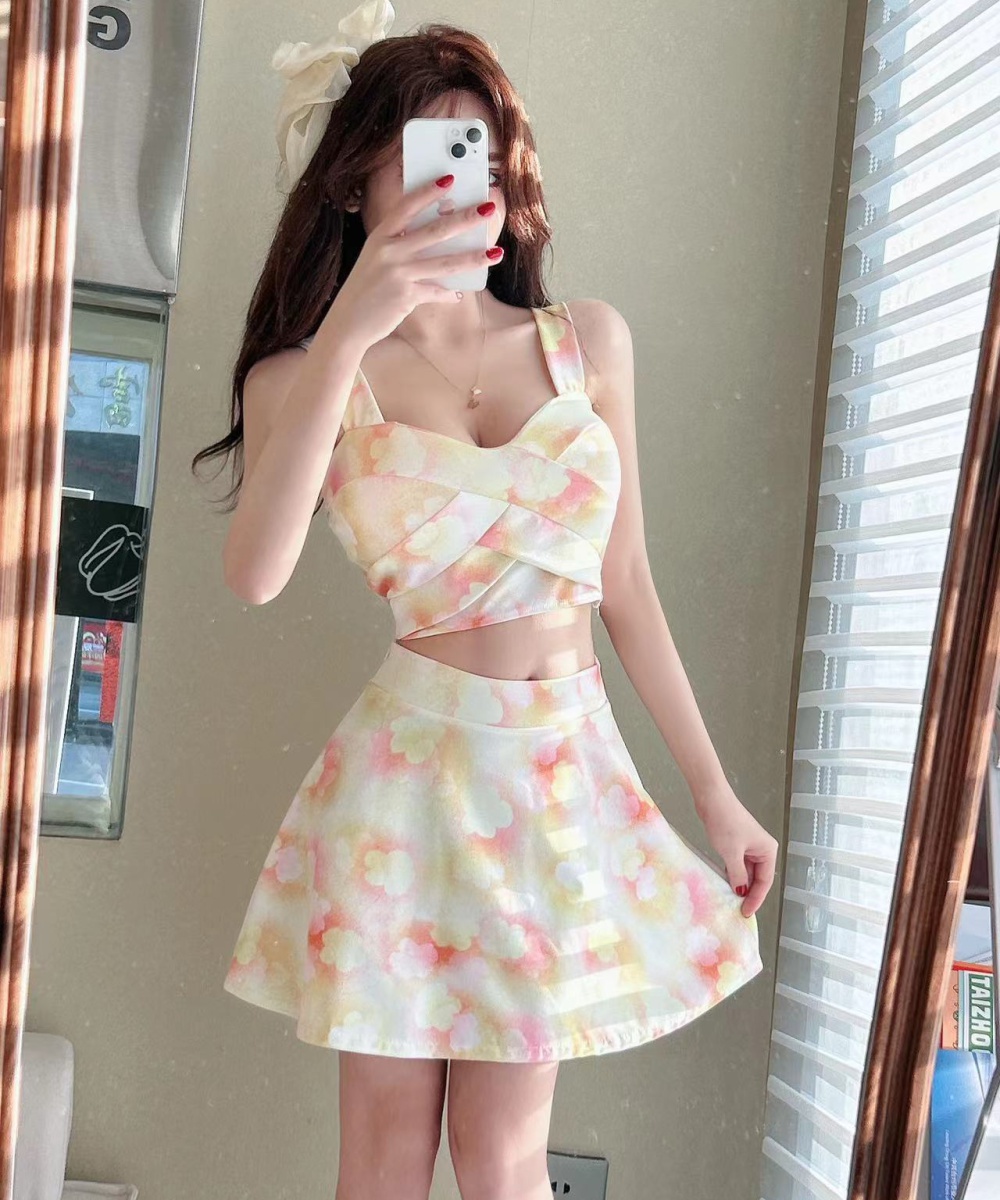 Bottoming sling candy colors sexy sleeveless dress 2pcs set