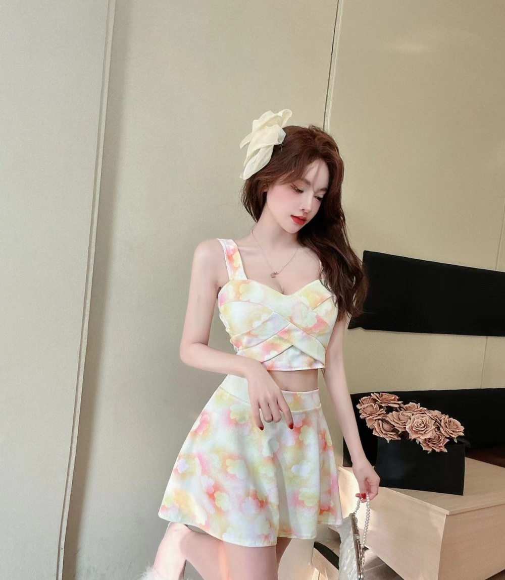 Bottoming sling candy colors sexy sleeveless dress 2pcs set