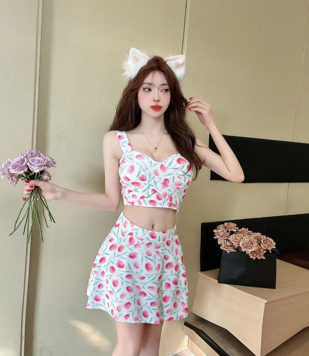 Bottoming sling candy colors sexy sleeveless dress 2pcs set