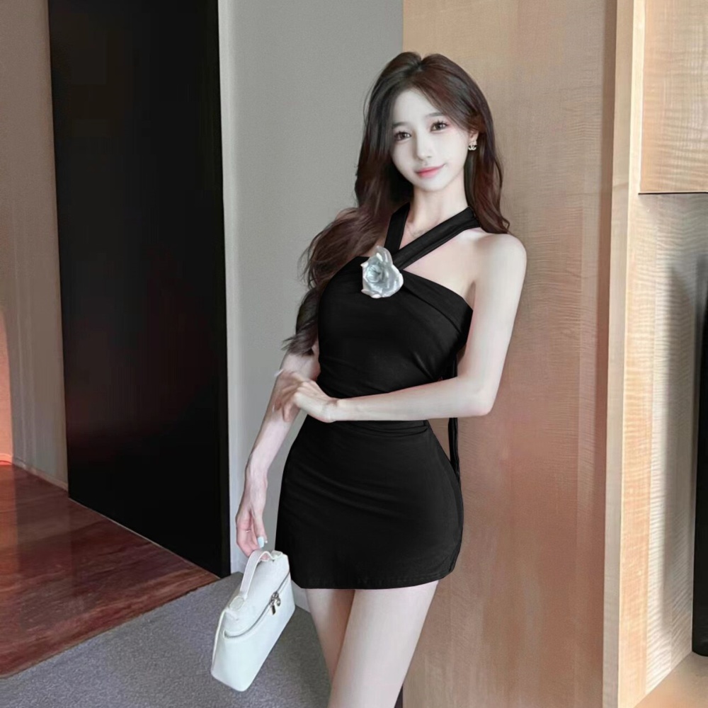 Wear package hip sexy halter wrapped chest temperament dress