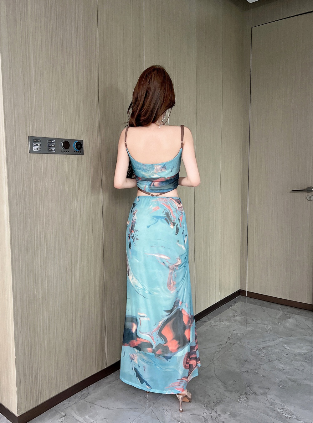 Bottoming sexy national style gauze printing skirt 2pcs set