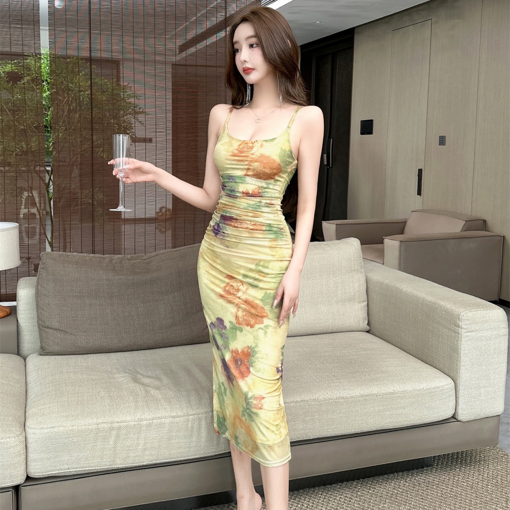 Bottoming summer printing sexy sling dress