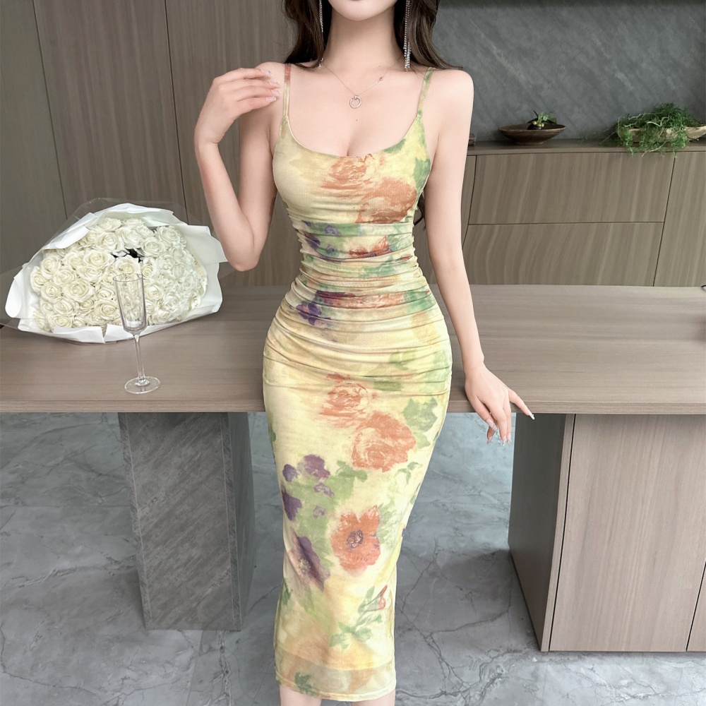 Bottoming summer printing sexy sling dress