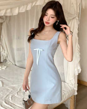 Slim sling square collar all-match bow enticement dress