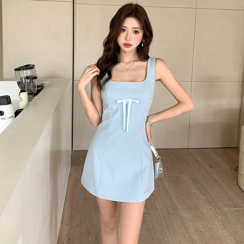 Slim sling square collar all-match bow enticement dress