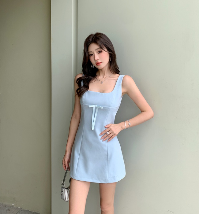 Slim sling square collar all-match bow enticement dress