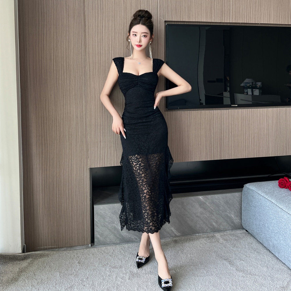 Splice sling dress lace long dress for women