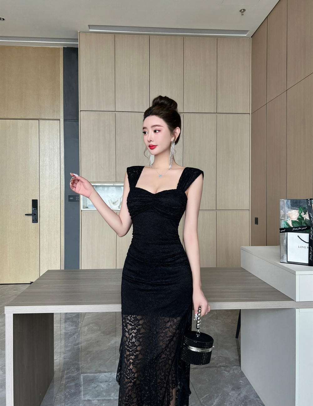 Splice sling dress lace long dress for women