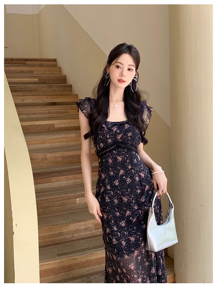 Elegant printing summer lotus leaf edges dress for women