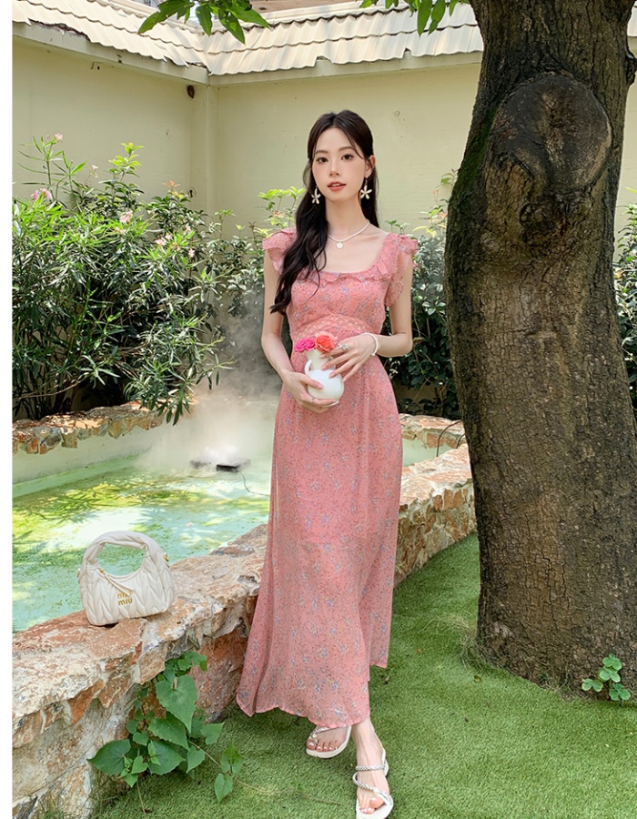 Elegant printing summer lotus leaf edges dress for women