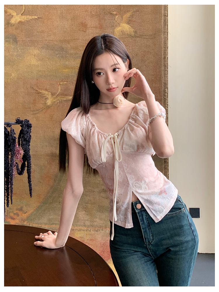 France style V-neck chiffon shirt butterfly small shirt