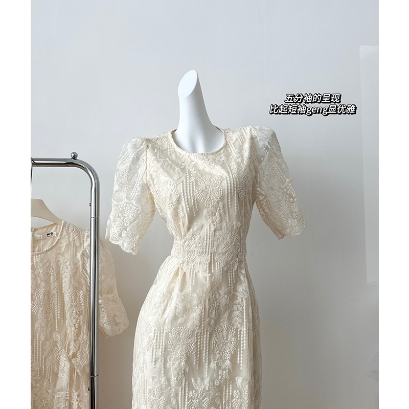 France style round neck lace temperament dress for women