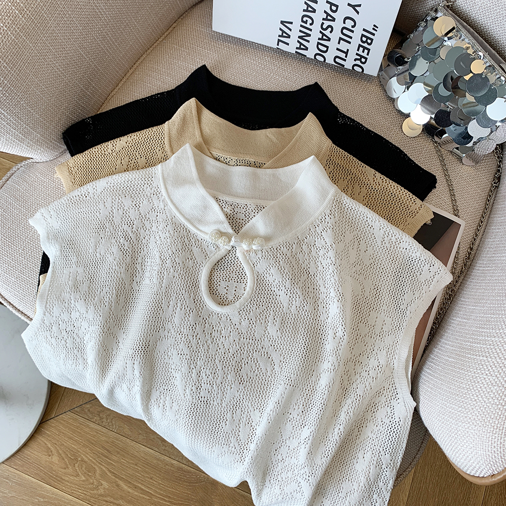 Chinese style thin T-shirt jacquard sweater for women