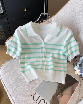 Short summer sweater all-match stripe tops for women