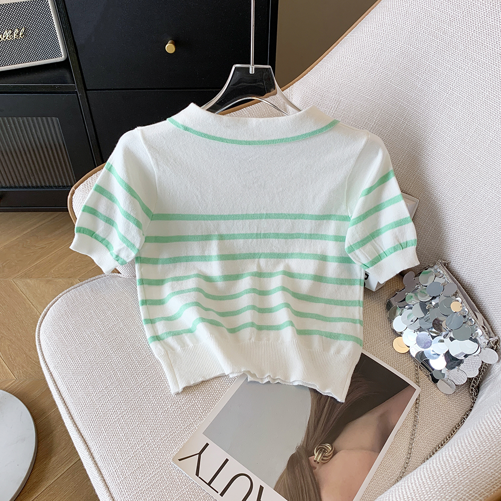 Short summer sweater all-match stripe tops for women