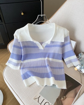V-neck knitted sweater slim short sleeve tops for women