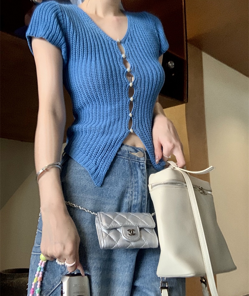 Summer short sleeve sweater V-neck cardigan for women