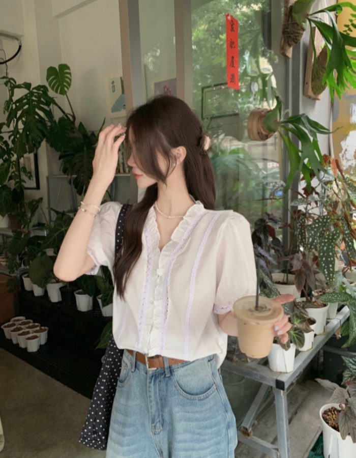 Temperament Korean style V-neck sweet shirt