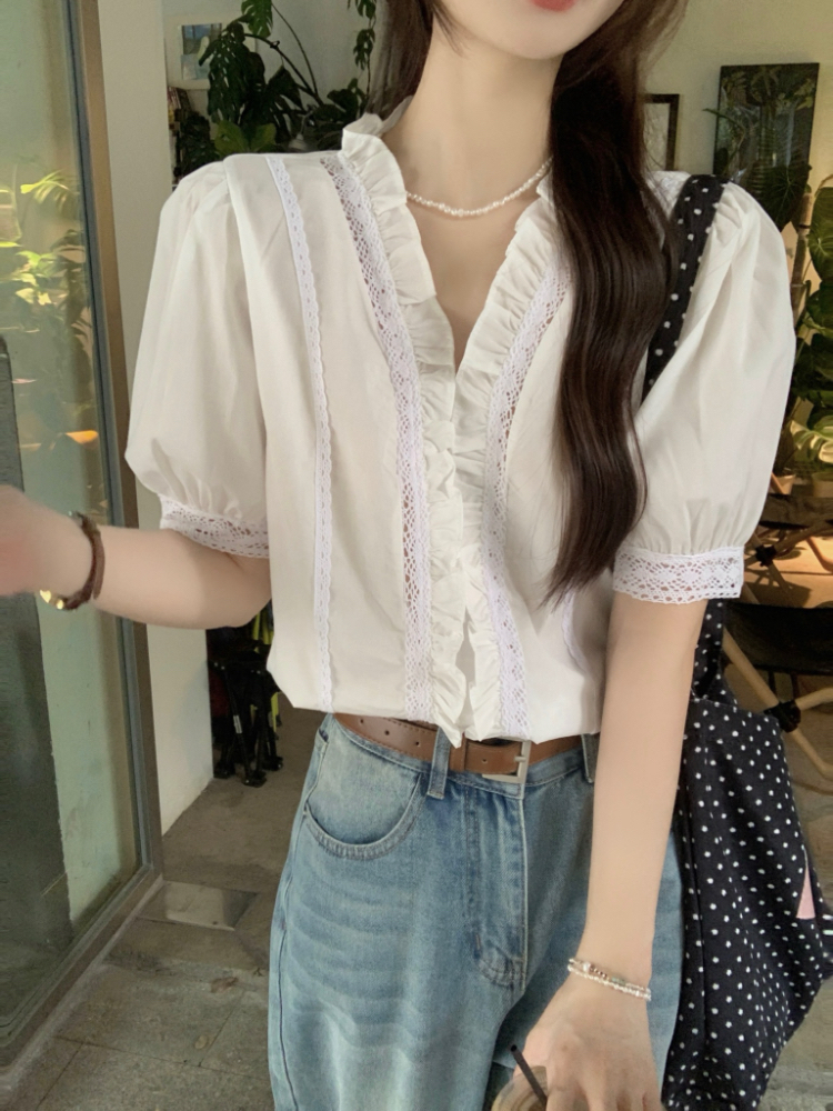 Temperament Korean style V-neck sweet shirt