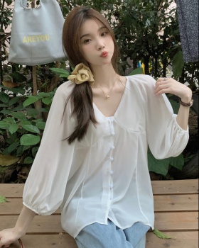 Vacation slim Korean style tops retro chiffon shirt