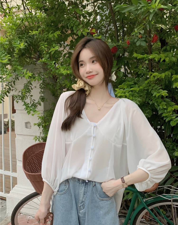 Vacation slim Korean style tops retro chiffon shirt