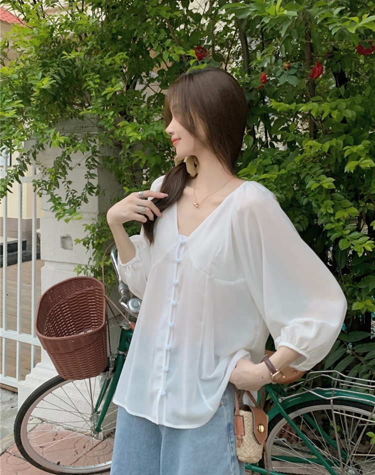 Vacation slim Korean style tops retro chiffon shirt