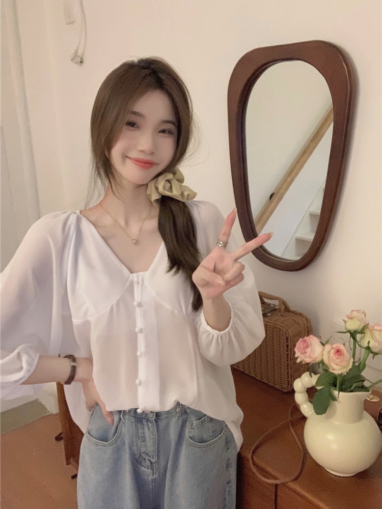 Vacation slim Korean style tops retro chiffon shirt