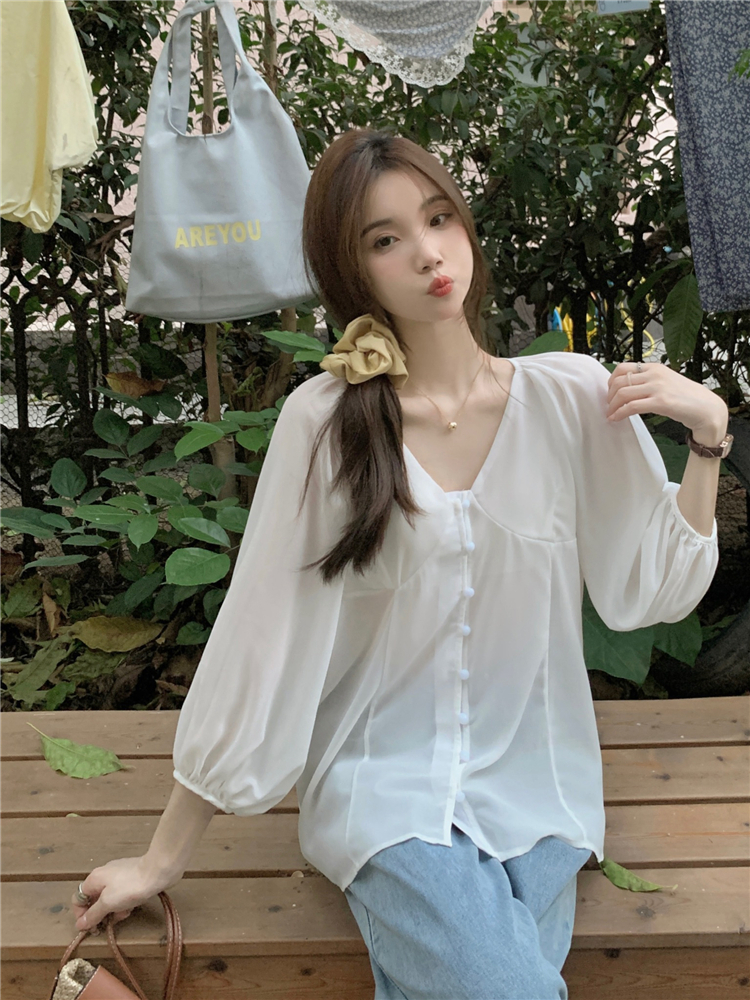 Vacation slim Korean style tops retro chiffon shirt