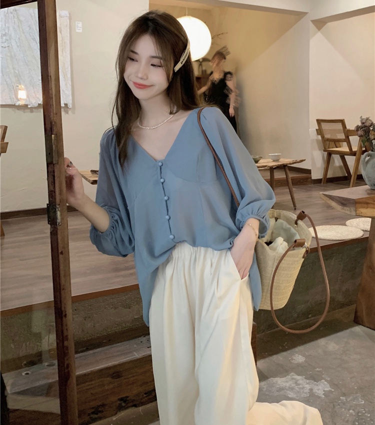 Vacation slim Korean style tops retro chiffon shirt