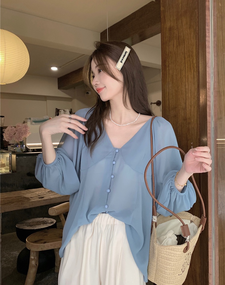 Vacation slim Korean style tops retro chiffon shirt