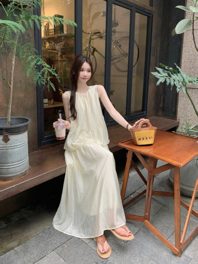 Chinese style sleeveless sleeveless dress Pseudo-two dress