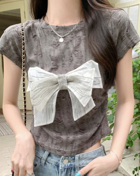 Short slim spicegirl tops gray summer T-shirt for women