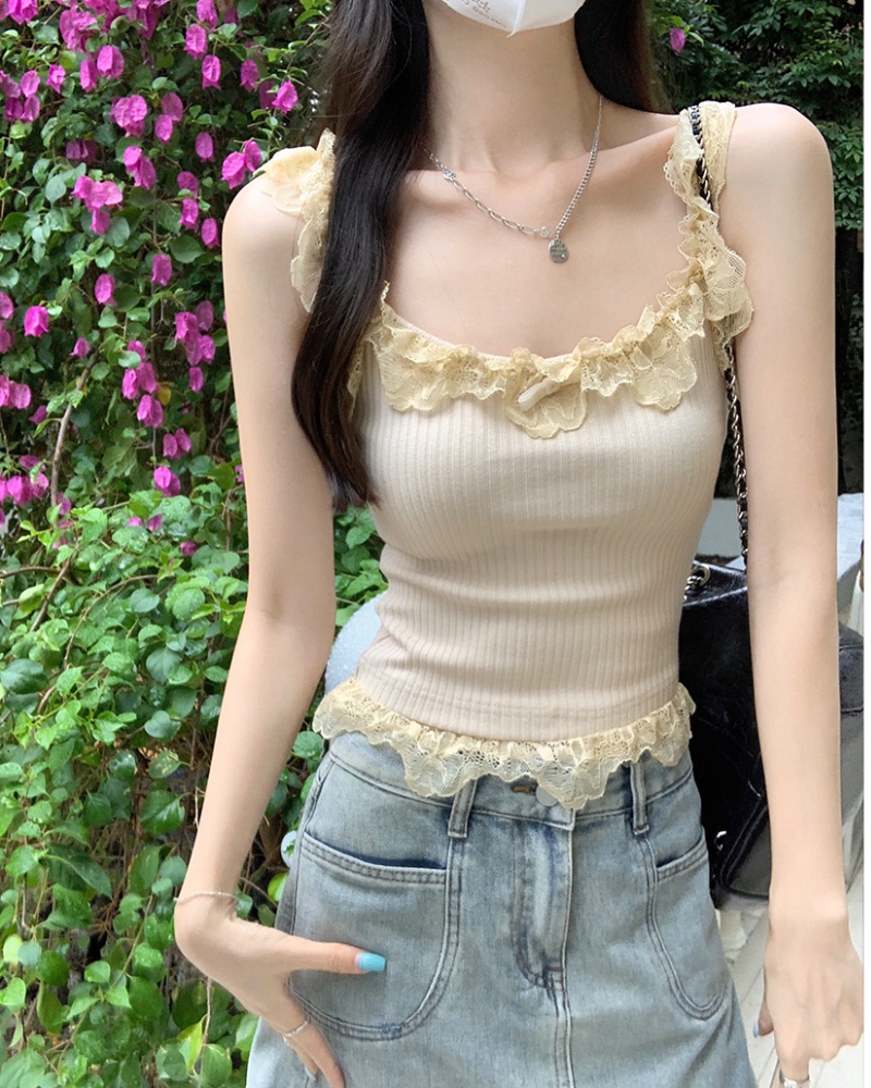 Bow short tops lace inside the ride vest for women