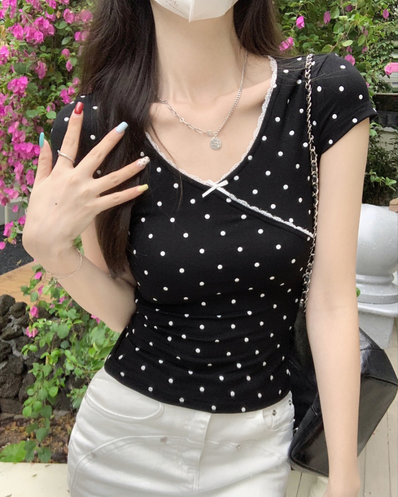 Summer bottoming tops polka dot T-shirt for women