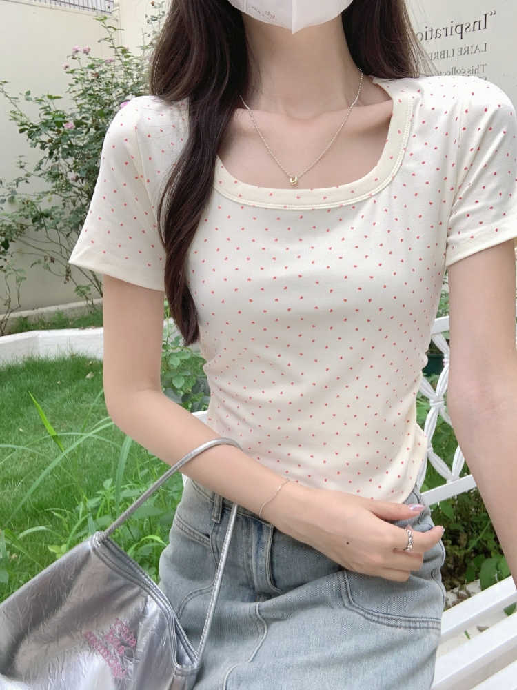 Summer U-neck enticement tops fold short T-shirt