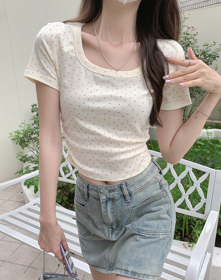 Summer U-neck enticement tops fold short T-shirt