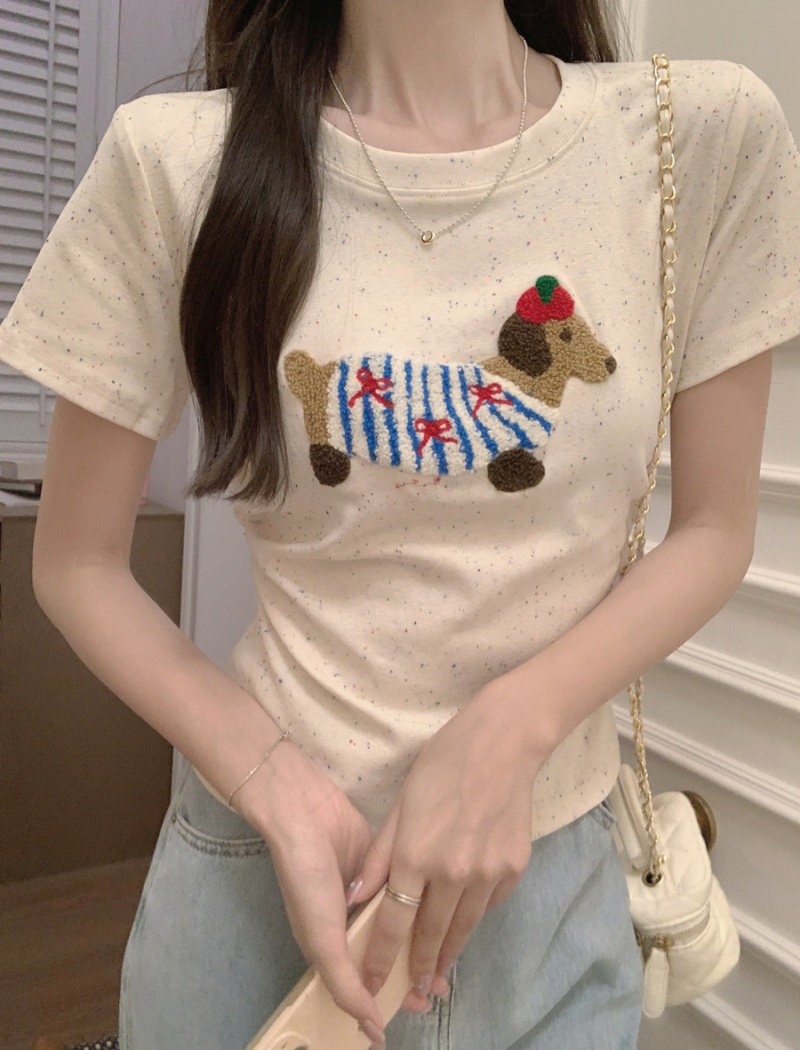 Rainbow flocking T-shirt stereoscopic tops for women