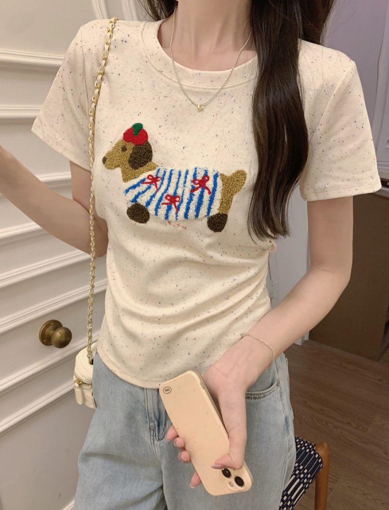 Rainbow flocking T-shirt stereoscopic tops for women