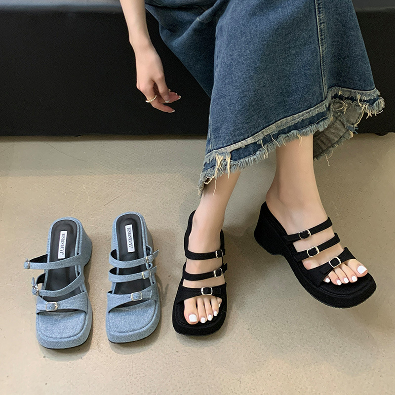 High-heeled open toe slippers hollow shoes