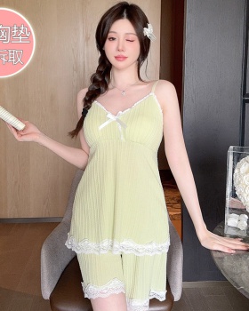 With chest pad enticement summer shorts lace sweet pajamas a set
