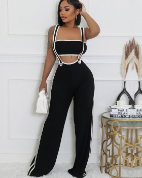 Wrapped chest loose jumpsuit sling tops 2pcs set for women