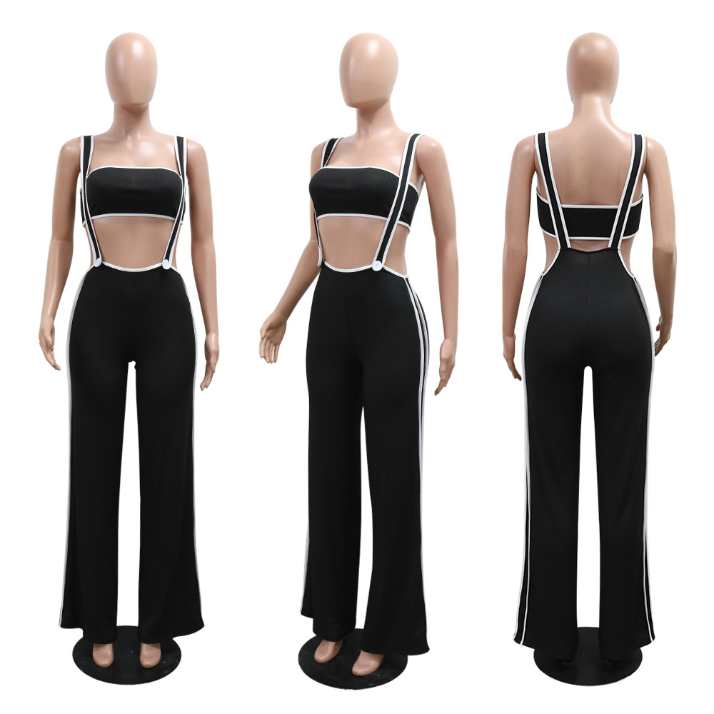 Wrapped chest loose jumpsuit sling tops 2pcs set for women