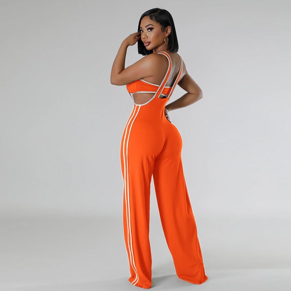 Wrapped chest loose jumpsuit sling tops 2pcs set for women