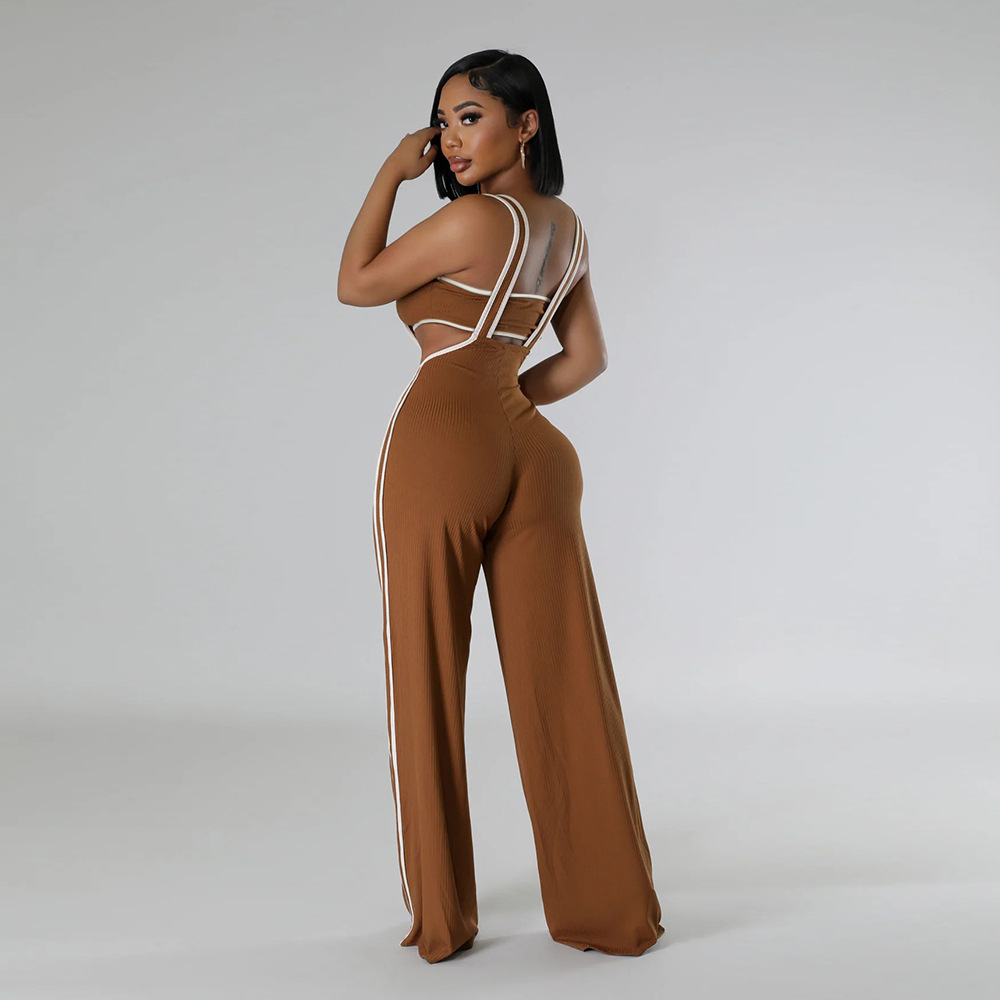 Wrapped chest loose jumpsuit sling tops 2pcs set for women